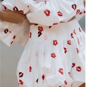 Maeve White Shorts with Red Lip Print